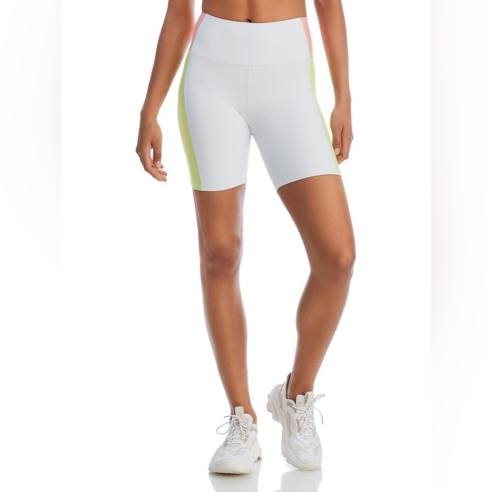 NWT AQUA Athletic Contrast High Rise Bike Shorts Women’s S Light Blue Neon Trim